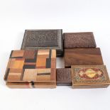 Various hardwood boxes, including Vizagapatam and specimen wood examples, largest width 20cm (6)