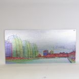 Roger Jackson, Limited Edition acrylic on aluminium, harbour scene, signed, 44cm x 90cm, unframed