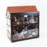 A handmade doll's house interior diorama cabinet, with many fixtures and fittings, W41cm, H45cm,