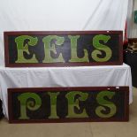 2 painted 2-section advertising signs, For Pies and Eels, L163cm, H48cm