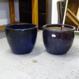 2 glazed terracotta garden pots, W37cm, H30cm