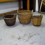 3 graduated wicker baskets