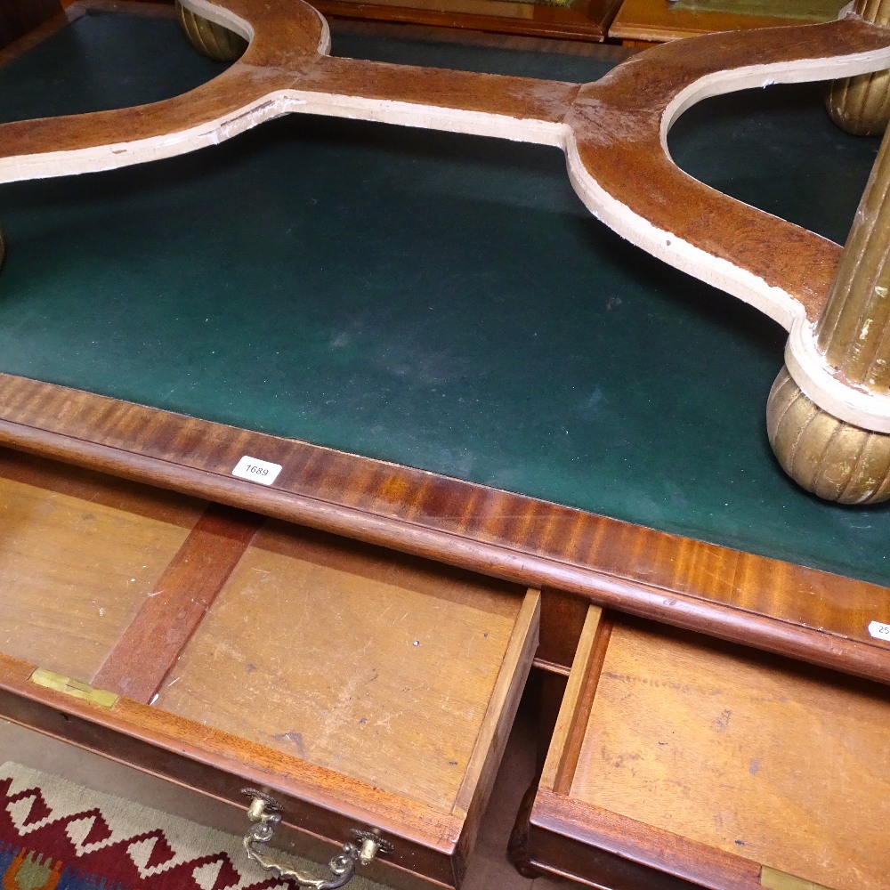 An Edwardian mahogany twin-pedestal writing desk, W153cm, H78cm, D91cm, kneehole width 58cm and - Image 2 of 2