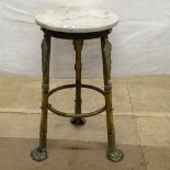 A circular marble-top jardiniere stand on brass stand, and hoof feet, W32cm, H59cm