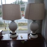 A pair of nearly new white painted table lamps and shades, in Salcombe design, height including