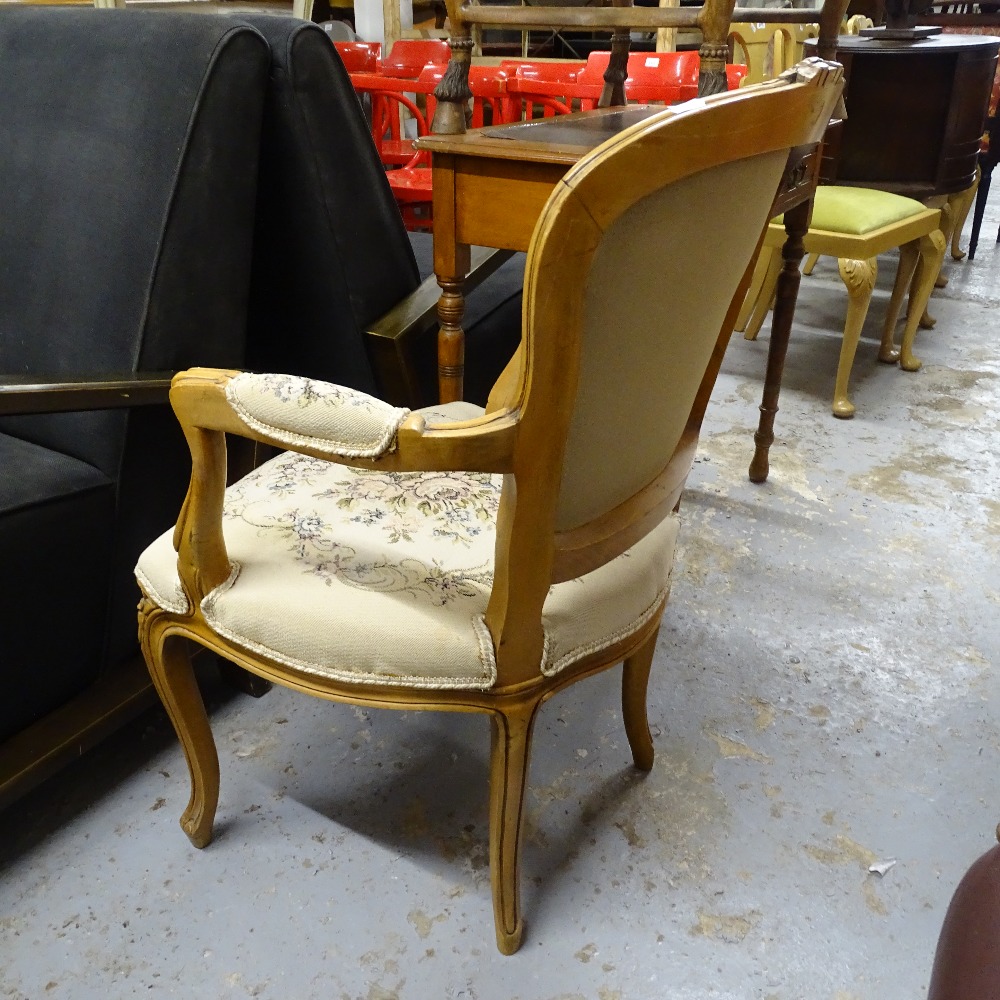 A Continental carved and stained beech-framed open-arm bedroom chair, with tapestry panels - Image 2 of 2