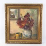 20th century oil on board, still life, unsigned, 19" x 17", framed Good condition