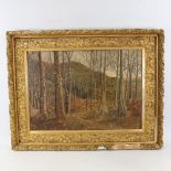 E Alexander Lowe, oil on board, wooded landscape, signed and dated 1950, 17.5" x 24", framed