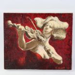 Toby Hunt (born 1979), oil on canvas, violinist, signed and dated '05, 10" x 12", unframed, Toby