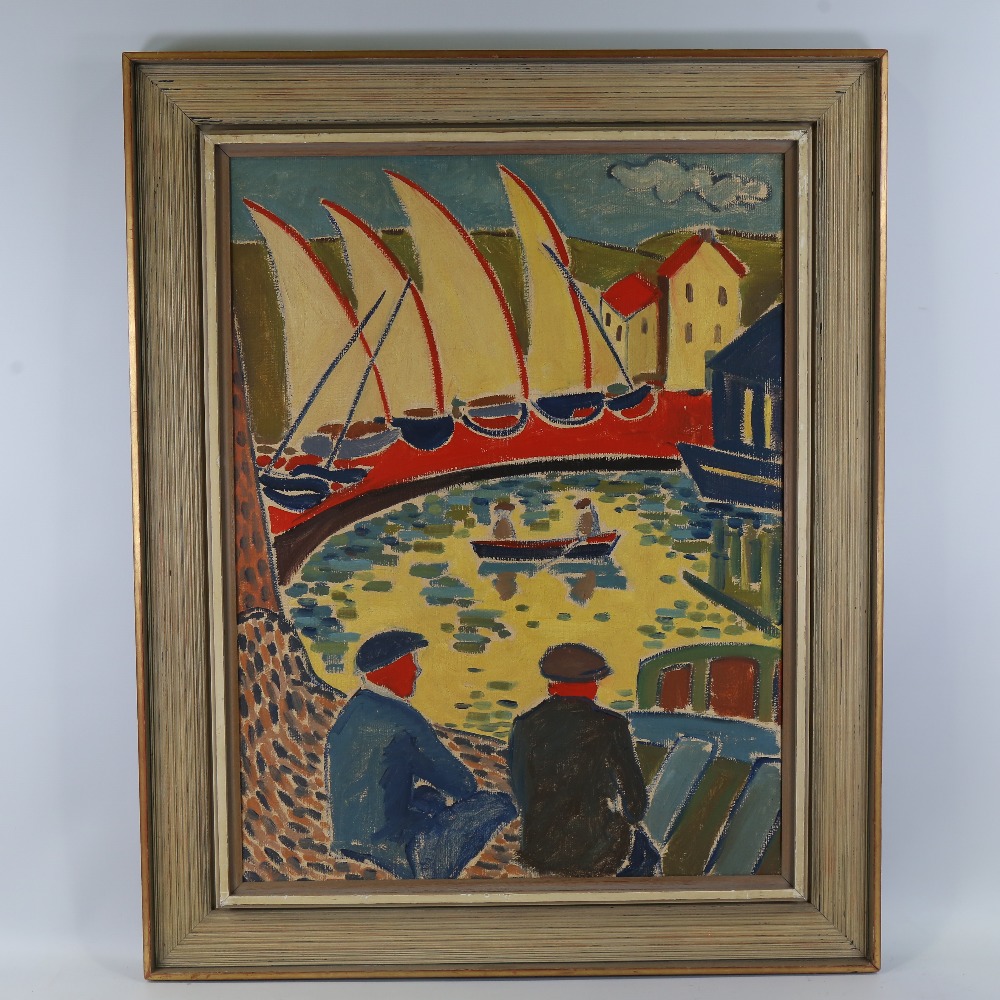 Contemporary oil on canvas, harbour scene, unsigned, 32" x 24", framed Very good condition