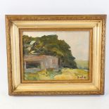 Attributed to Ronald Dunlop, oil on board, the pillbox, signed, 9" x 11.5", framed Good condition,