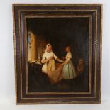 18th century Dutch School, oil on wood panel, interior scene, unsigned, 24" x 20", framed No