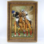 Clive Fredriksson, oil on board, polo players, framed, overall frame dimensions 40" x 29"