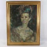 Mid-20th century oil on canvas, portrait of a woman, unsigned, 25" x 18", framed Canvas very