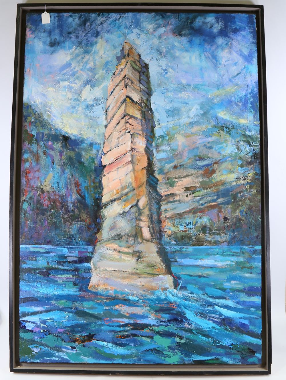 Roger Blaker (1944 - 2015), oil on canvas, Sea Stack, 53" x 36", framed Very good condition