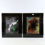 2 acrylic abstract paintings, circa 1980s, both indistinctly signed, image 16" x 12", framed (2)