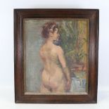 Audrey Elletson, mid-20th century oil on board, female nude, signed and inscribed verso, 23" x