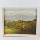 H Simkins, oil on canvas, industrial landscape, signed and dated '67, 16" x 20", framed Good