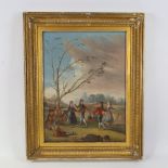 19th century Italian School, oil on canvas, traditional dancers, unsigned, 18" x 13.5", framed