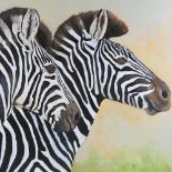 Clive Fredriksson, oil on canvas, zebras, 31.5" x 39", unframed Good condition