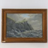 Oil on board, the sea king's realm, signed with monogram, dated 1920, 14" x 21", framed Some surface