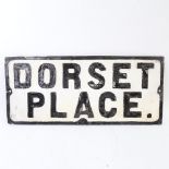 A Vintage black and white painted Dorset Place street sign, 27cm x 62cm