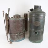 An Antique Lenurb copper garden sprayer backpack, and a Reliance Geyser water heater (2)