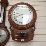 An oak-cased 24-hour dial wall clock, dial diameter 31cm