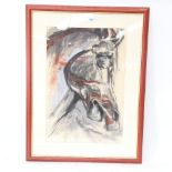 Skye Holland, watercolour, abstract horse head, signed, 21" x 14", framed