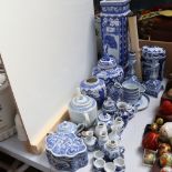 A large quantity of various Chinese blue and white ceramics, including square-section vase and