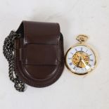 MOUNT ROYAL - a modern gold plated stainless steel skeleton pocket watch, working order