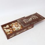 A Japanese bone and bamboo Mahjong set, in bone inlaid hardwood case