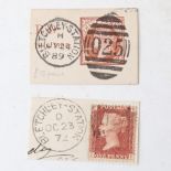 POSTAGE STAMPS - GB - 1872 and 1889 Victorian pieces, showing 2 different sized Bletchley Station