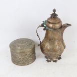 An Eastern unmarked white metal teapot, and a box and cover (2)
