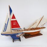 2 model sailing ships, largest hull length 60cm (2)