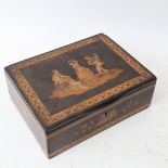 A 19th century Italian Sorrento Ware jewel box, with marquetry inlaid micro mosaic border and