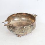 A large silver plated 2-handled Celtic design table centre fruit bowl, diameter 20cm