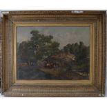 E Carswell, oil on canvas, farmyard scene, signed, original frame, canvas A/F, canvas size 56cm x