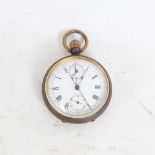 A Vintage gun metal-cased open-face top-wind doctor's chronograph pocket watch, Roman numeral hour