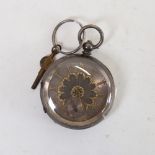 A 19th century silver-cased open-face key-wind pocket watch, applied gold Roman numeral hour