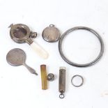 Various silver, including novelty miniature dressing table hand mirror chatelaine attachment,