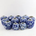 A large group of Chinese blue and white Prunus pattern ginger jars, 1 example with 4 character mark,