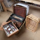 Various wicker baskets and Vintage artist's boxes