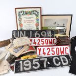 RAILWAY AND TRANSPORT INTEREST - 4 Vintage motorcar licence plates, railway luggage labels,