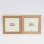 Liz Bishop, pair of miniature hand coloured etchings, still life, signed in pencil, framed,