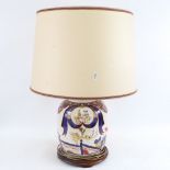An Oriental design crackle-glaze ceramic jar table lamp and shade, overall height 59cm