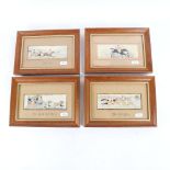 A set of 4 silk embroidered stevengraph equestrian pictures, comprising The Good Old Days, The