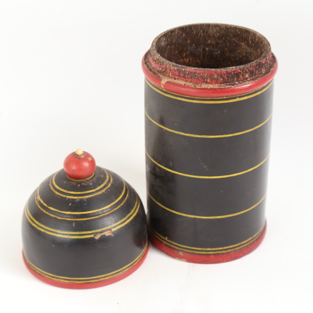A treen painted boxwood spice box/jar and cover, height 22cm - Image 2 of 2