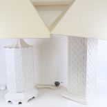 2 large Blanc-de-Chine ceramic table lamps and matching shades, largest base height 54cm (2)