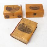 3 pieces of Mauchline Ware, scenes include Mount Orgueil Jersey, High Street Dumfries, and Osborne